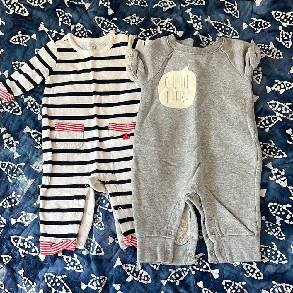 Bundle of Baby Gap size 0-3 month Striped and Gray Baby Rompers